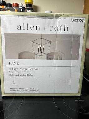 allen + roth Lane 4-Light Cage Pendant Polished Nickel #6021358 NEW